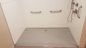 A picture of a roll-in shower Top Tier recently installed