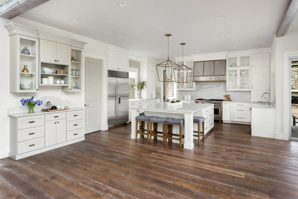 New dark hardwood kitchen flooring